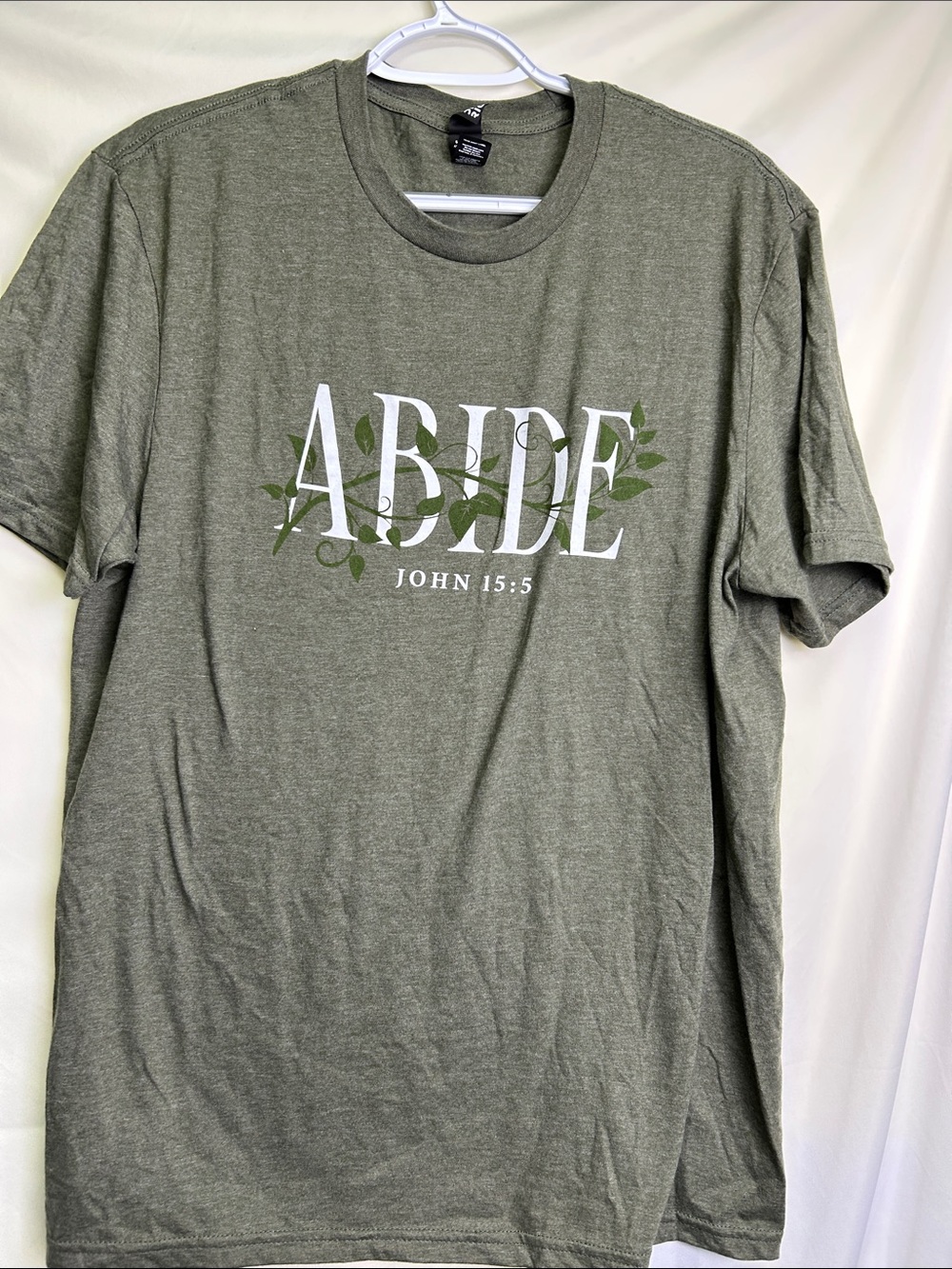 District Olive Green 'ABIDE' Graphic Short Sleeve Tee with White Script